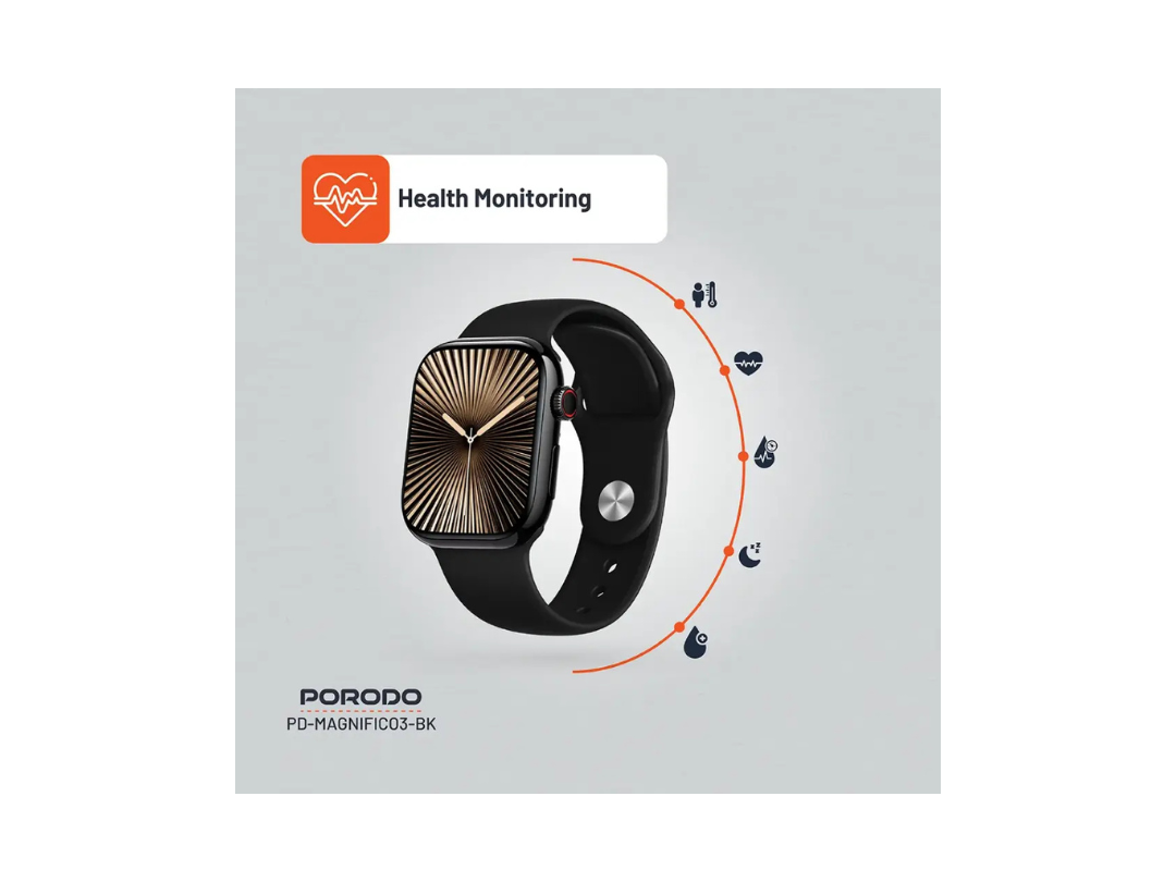 Porodo Magnifico 3 Smart Watch - Black | Bluetooth & Fitness Tracking Porodo Magnifico 3 Smart Watch - Black | Bluetooth & Fitness Tracking